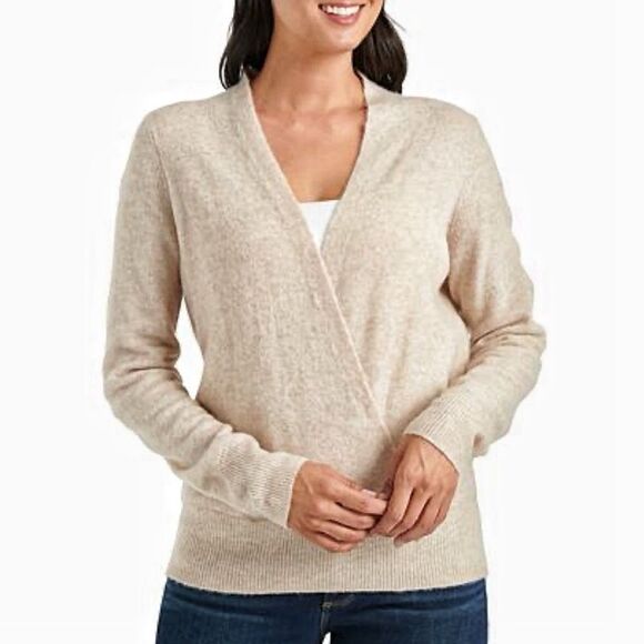 Lucky Brand Surplice Sweater Oatmeal XS Cross Front Neutral Minimalist - Picture 1 of 7